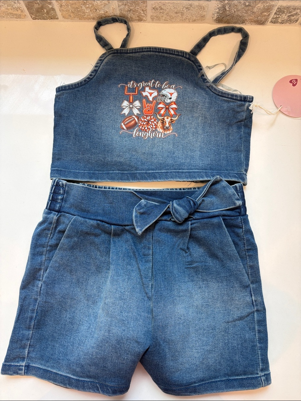 University of Texas Kids Denim Short set with logo. NWT size 10